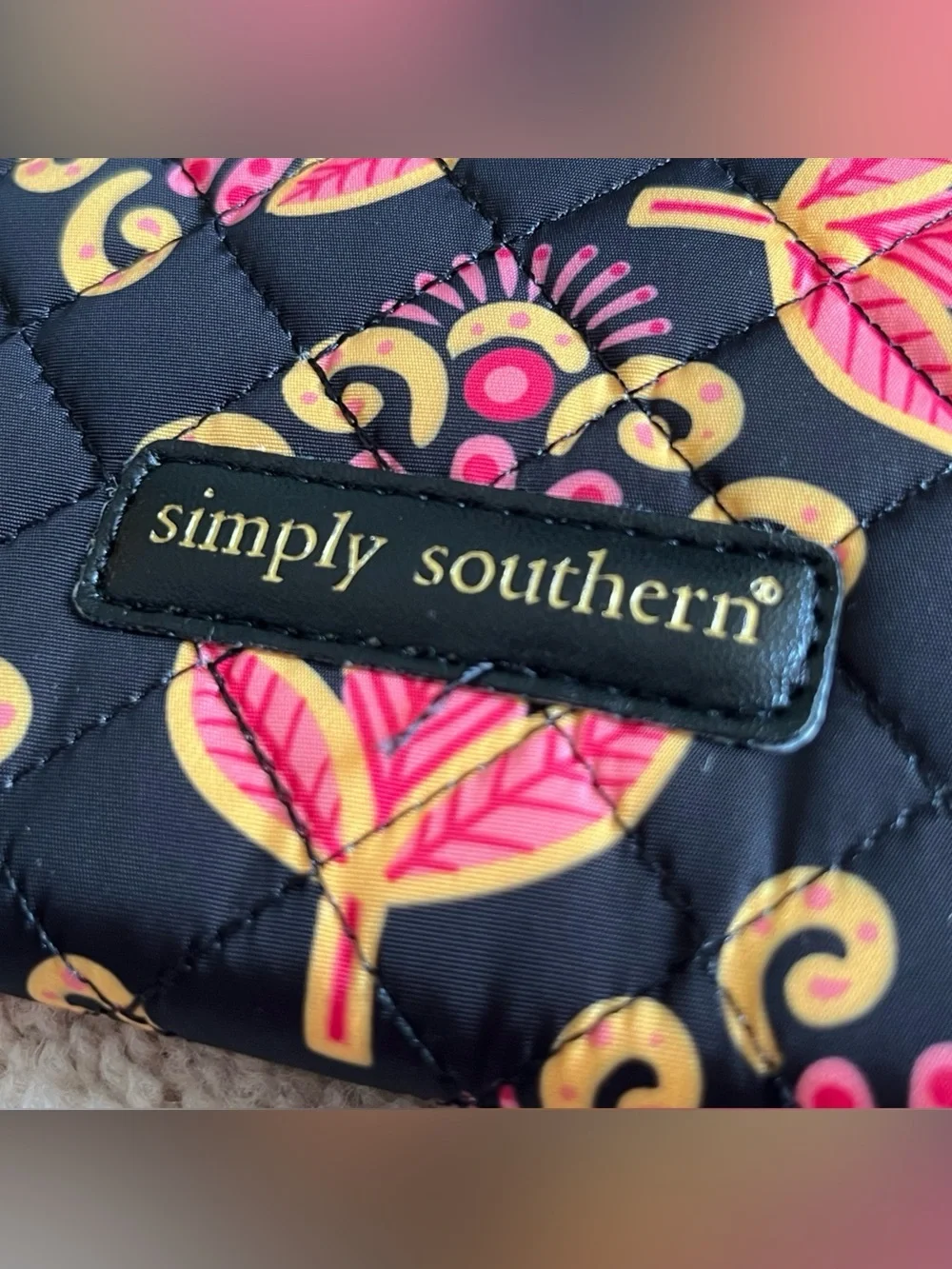 NWT Simply Southern Quilted Floral Wristlet Wallet Black Pink Gold Phone Wallet